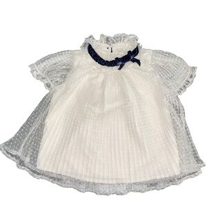 Janie & Jack Toddler Dot Puff Sleeve with Navy Bow Mesh Top